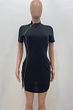Fashion Double Zipper Short Slevee Dresses YX9268