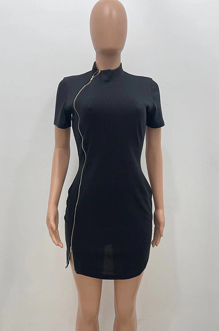 Fashion Double Zipper Short Slevee Dresses YX9268