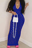 Hollow Out Perspective Net Yarn Pure Color Long Dress QQM4220