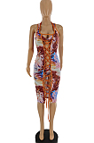 Fashion Print Bikini Bind Blouse Three-Piece Dresses SQ936