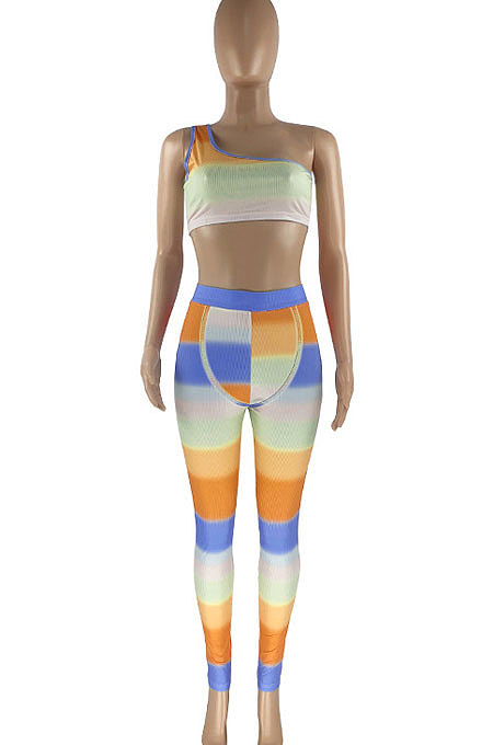 Fashion Women Colorful Gradient Color Positioning Printing Two-Pieces HR8159