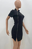 Fashion Double Zipper Short Slevee Dresses YX9268