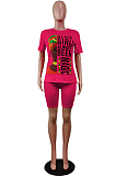 Fashion Casual Sport Print Round Neck Short Slevee Shorts Two-Piece WY6690