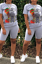 Fashion Casual Sport Print Round Neck Short Slevee Shorts Two-Piece WY6690