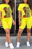 Fashion Casual Sport Print Round Neck Short Slevee Shorts Two-Piece WY6690