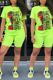 Fashion Casual Sport Print Round Neck Short Slevee Shorts Two-Piece WY6690
