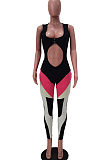 Contrast Color Midriff Yoge Sport Jumpsuit TRS1110