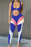 Contrast Color Midriff Yoge Sport Jumpsuit TRS1110