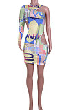 Euramerican Printing Dress Sexy Letter Hollow Out  Mini Dress JZH8035