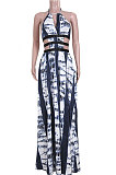 Women Drawsting Vintage Printing Long Dress JZH8036
