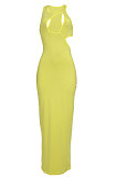 Yellow Sexy Hollow Out Long Dress JZH8032