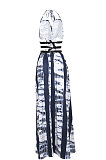 Women Drawsting Vintage Printing Long Dress JZH8036