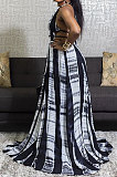 Women Drawsting Vintage Printing Long Dress JZH8036