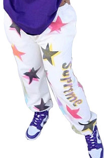 Euramerican Trendy Printing Elastic Mid Waist Loose Casual Puants TZ1179