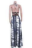 Women Drawsting Vintage Printing Long Dress JZH8036