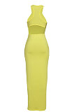 Yellow Sexy Hollow Out Long Dress JZH8032