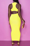 Yellow Sexy Hollow Out Long Dress JZH8032