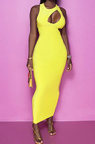 Yellow Sexy Hollow Out Long Dress JZH8032