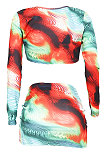 Spring Summer Women Printing Sets Milk Silk Long Sleeve Sexy Skirts Sets JZH8029