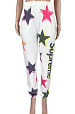 Euramerican Trendy Printing Elastic Mid Waist Loose Casual Puants TZ1179