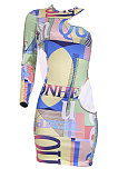 Euramerican Printing Dress Sexy Letter Hollow Out  Mini Dress JZH8035