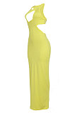 Yellow Sexy Hollow Out Long Dress JZH8032