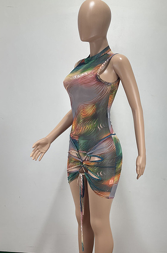Summer Euramerican Rainbow Printing Bodycon Jumpsuits AMM8331