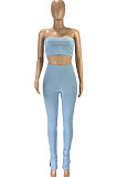 Trendy Casual Sexy Pure Color Bandeau Bra Trouser Leg Side Open Fork Cultivate One's Morality  Pants Sets SM9155
