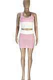 Fashion Casual Sexy Pure Color Spliced Cultivate One's Morality Vest Package Arm Skirt Two-Pieces SM9156