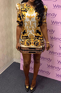 Casual Printing Round Neck Mini Dress PU6055