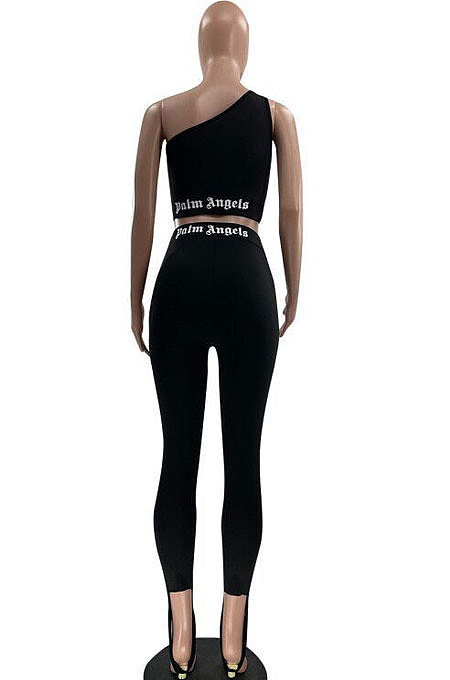 Pure Color Trendy Letter Printing Tight Sport Pants Sets MF6608