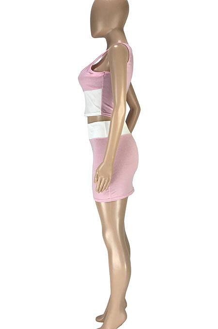 Fashion Casual Sexy Pure Color Spliced Cultivate One's Morality Vest Package Arm Skirt Two-Pieces SM9156