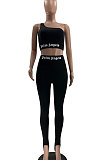 Pure Color Trendy Letter Printing Tight Sport Pants Sets MF6608