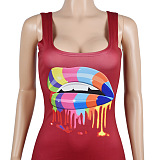 Front Logo Print Tank Romper Jumpusit