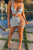 Summer Sexy Sandy Beach Sleeveless Short Skirt Knotted Strap Skirts Sets YYF8164