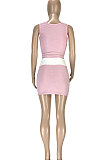 Fashion Casual Sexy Pure Color Spliced Cultivate One's Morality Vest Package Arm Skirt Two-Pieces SM9156