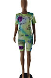 Tie Dye Printing Positioning Wording Trust Smiling Face Simplee Shorts Sets SQ940