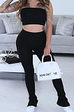Trendy Casual Sexy Pure Color Bandeau Bra Trouser Leg Side Open Fork Cultivate One's Morality  Pants Sets SM9155