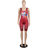 Front Logo Print Tank Romper Jumpusit