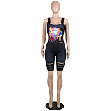 Front Logo Print Tank Romper Jumpusit
