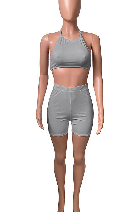 Bind Rib Sport Pure Color Casual Shorts Sets NK219