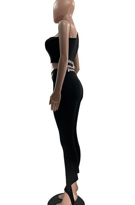 Pure Color Trendy Letter Printing Tight Sport Pants Sets MF6608
