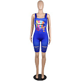 Front Logo Print Tank Romper Jumpusit