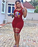 Front Logo Print Tank Romper Jumpusit