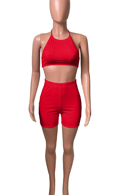 Bind Rib Sport Pure Color Casual Shorts Sets NK219