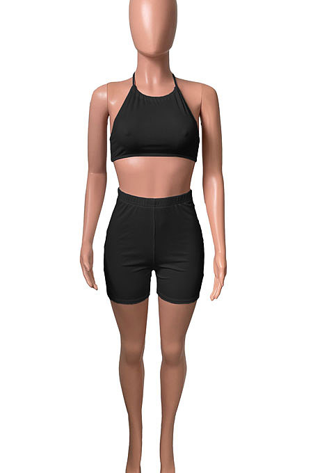 Bind Rib Sport Pure Color Casual Shorts Sets NK219