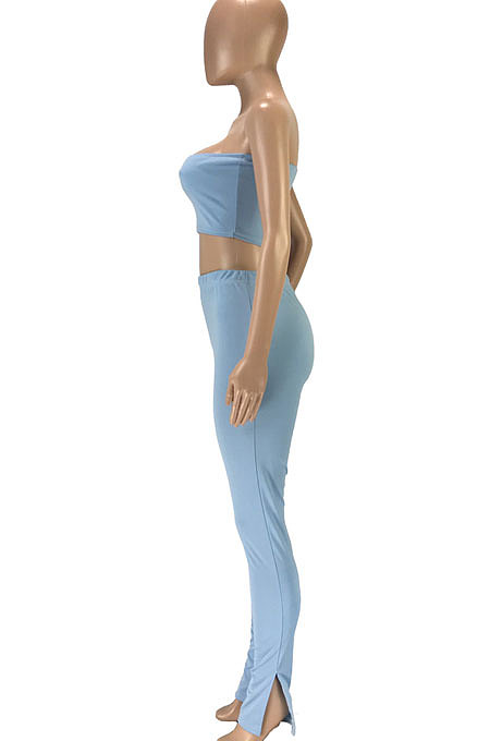 Trendy Casual Sexy Pure Color Bandeau Bra Trouser Leg Side Open Fork Cultivate One's Morality  Pants Sets SM9155