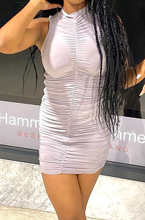 Fashion Women Ruffle Pure Color Sleeveless Mini Dress NL6050