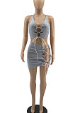 Summer Sexy Sandy Beach Sleeveless Short Skirt Knotted Strap Skirts Sets YYF8164