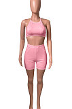 Bind Rib Sport Pure Color Casual Shorts Sets NK219